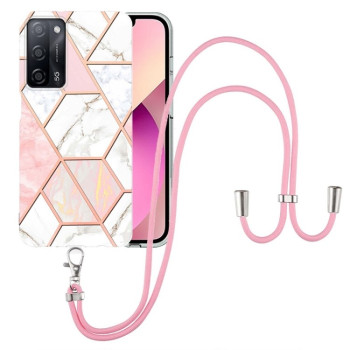 Противоударный чехол Electroplating with Neck Lanyard для OPPO A53s 5G / A55 5G / A54 4G / A16 - розовый