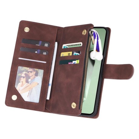 Чохол-книжка Multifunctional Frosted Zipper Wallet з матовою фактурою та ремінцем на Samsung Galaxy S25 FE 5G - кавовий