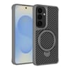Противоударный чехол Carbon Fiber Texture 360 MagSafe Holder для Samsung Galaxy S26 5G — титаново-серый