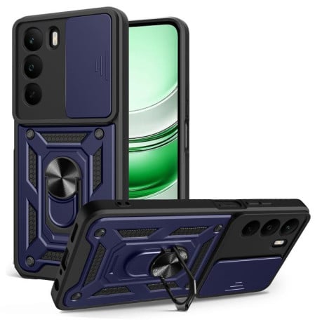 Чехол со шторкой на камеры Sliding Camshield и кармашком для карт на Realme C71 4G - синий
