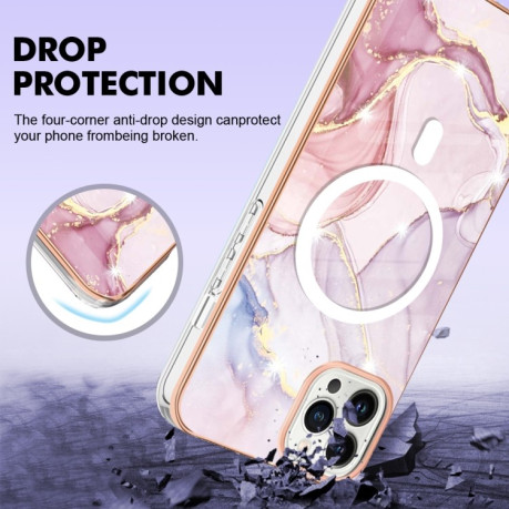 Противоударный чехол Marble Pattern Dual-side IMD Magsafe для iPhone 15 Pro - золото