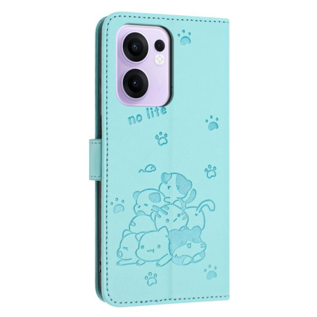 Чехол-книжка Embossed Kitten Phone Leather для OPPO Reno13 F/Reno13 FS- зеленый