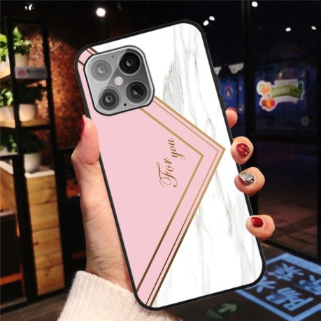 Противоударный чехол Frosted Fashion Marble для iPhone 14/13 - Pink Triangle