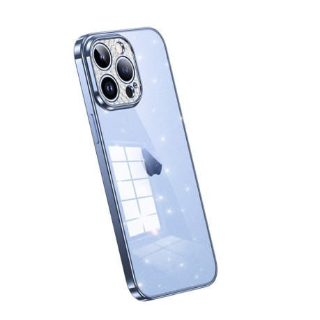 Противоударный чехол SULADA Electroplated Transparent Glittery TPU для iPhone 15 Pro Max - синий