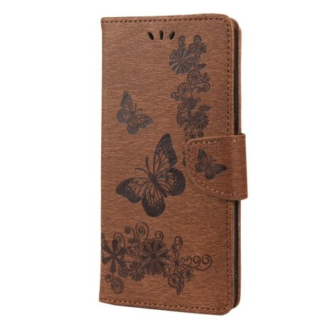 Чехол-книжка Floral Butterfly для Xiaomi Redmi 10 - коричневый