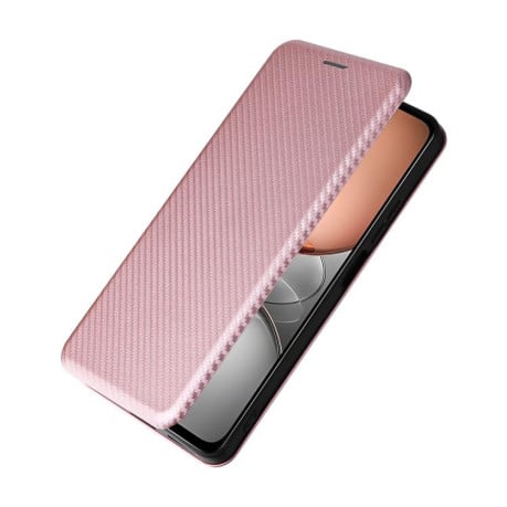 Чехол-книжка Carbon Fiber Texture на Realme C75 4G Global - розовый