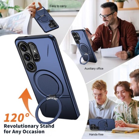 Чохол Metal Rotation Holder MagSafe TPU Hybrid PC з металевим поворотним тримачем і MagSafe для Samsung Galaxy S26 Ultra 5G — темно-синій
