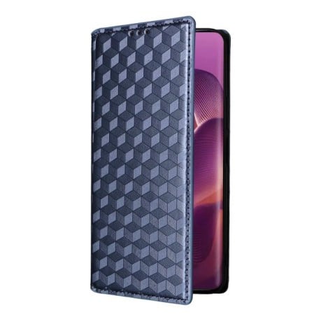 Чехол-книжка Cubic Grid Calf Texture для Motorola Edge 60 Pro - синий