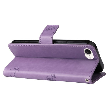Чохол-книжка Happy Cat Pattern для iPhone 16e - фіолетовий