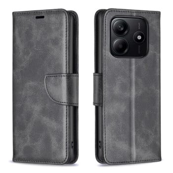 Чехол-книжка Lambskin Texture Pure Color для Xiaomi Redmi Note 14 5G/Poco M7 Pro 5G - черный