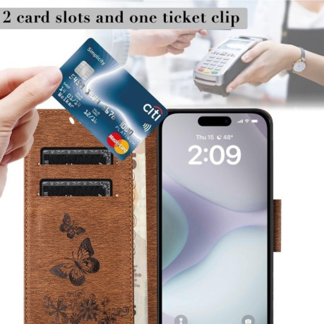 Чохол-книжка Embossed Butterfly для iPhone 16 Plus - коричневий