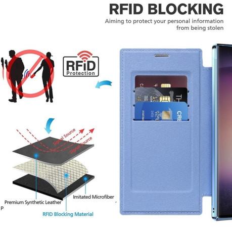 Чехол-книжка Shield MagSafe RFID Anti-theft Leather для Samsung Galaxy S25 Ultra 5G - синий