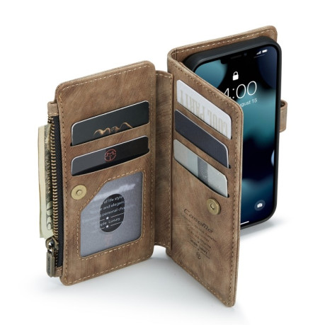 Кожаный чехол-кошелек CaseMe-C30 для iPhone 13 mini - коричневый