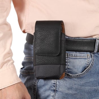 Універсальний чохол для смартфонів діагоналлю 6.7-6.9 Cowhide Texture Oxford Cloth Waist Bag - чорний