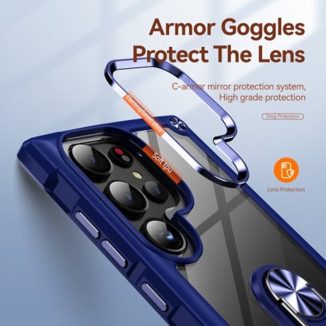 Противоударный чехол Acrylic Ring Holder на Samsung Galaxy S25 Ultra 5G - синий