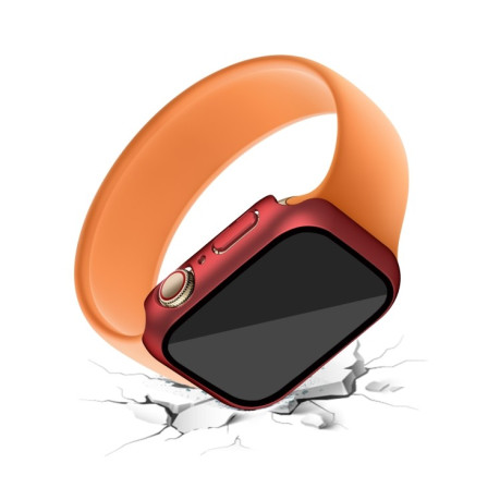 Противоударная накладка с защитным стеклом Electroplating Matte для Apple Watch Series 8 / 7 45mm - красная