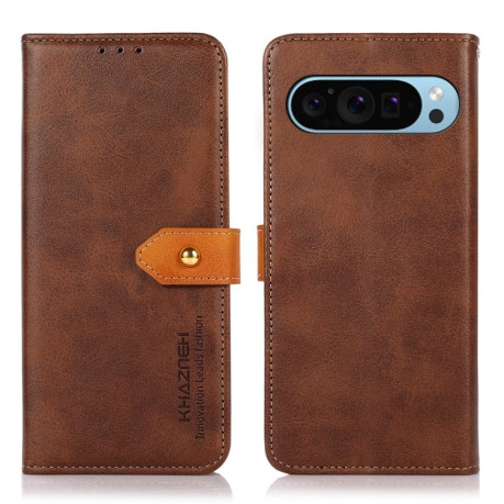 Чехол-книжка KHAZNEH Dual-color Cowhide для Google Pixel 9 - коричневый