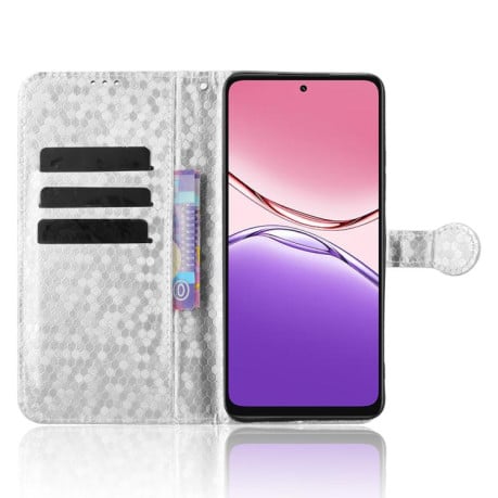 Чехол-книжка с фактурой Honeycomb Dot и магнитным хлястиком на OPPO A5x 5G / 4G Global - серебристый