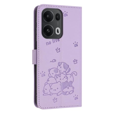 Чохол-книжка Embossed Kitten Phone Leather для OPPO Reno13 Pro 5G Global - фіолетовий