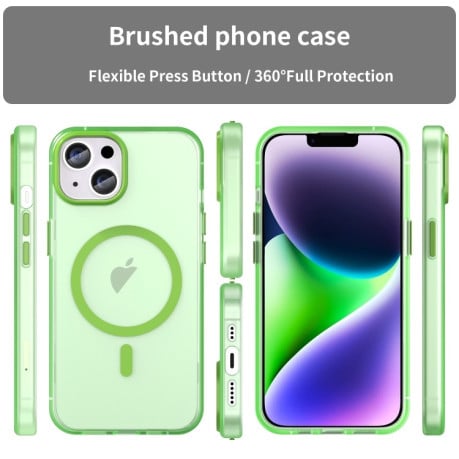 Противоударный чехол  MagSafe Frosted Translucent TPU + PC для iPhone 16 - зеленый
