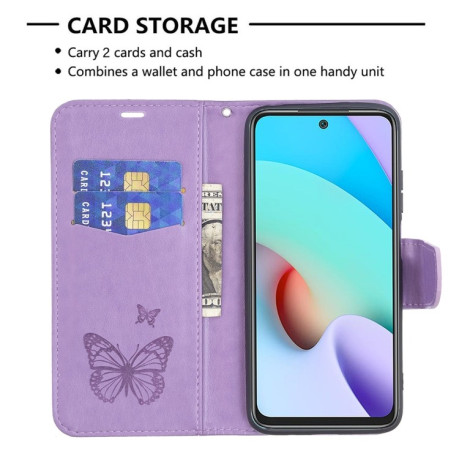 Чехол-книжка Butterflies Pattern на Xiaomi Redmi 10 - фиолетовый
