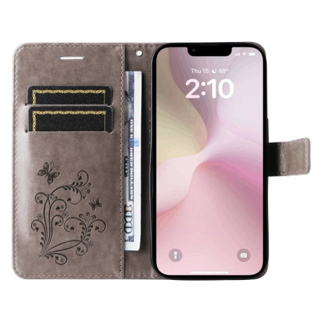 Чехол-книжка Embossed Butterfly для iPhone 16e - серый