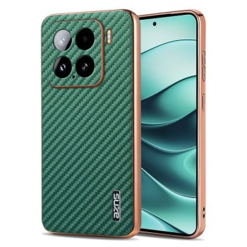 Ударозащитный чехол AZNS Electroplated Edge Carbon Fiber Texture на Xiaomi 15 - зеленый