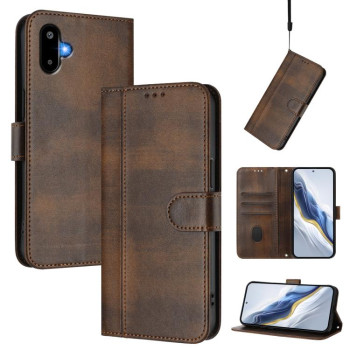 Чехол-книжка Line Splicing Buckle Retro Leather для Samsung Galaxy M06 5G - коричневый