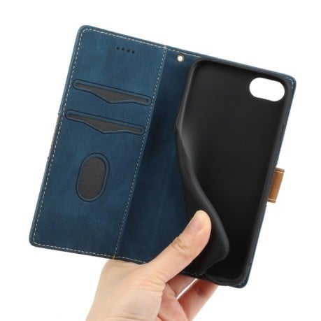 Чохол-книжка Grid Stitching Leather Phone Case with Lanyard для iPhone 16e - синій