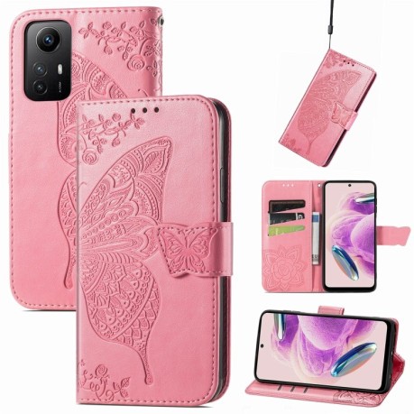Чехол-книжка Butterfly Love Flower Embossed для Xiaomi Redmi Note 12S - розовый