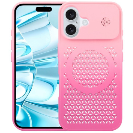 Противоударный чехол Gradient Color Honeycomb Aromatherapy MagSafe для iPhone 16 - Pink+Rose Red