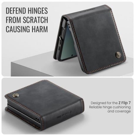 Чохол-книжка CaseMe 033 із фактурою Calf та захистом від сканування RFID на Samsung Galaxy Filp 7 5G - чорний
