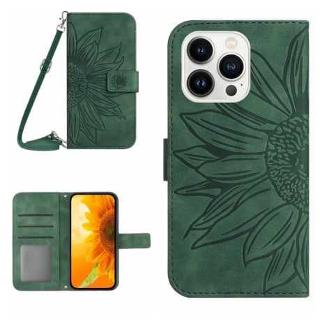 Чехол-книжка Skin Feel Sun Flower для iPhone 15 Pro Max - зеленый