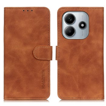 Чохол-книжка KHAZNEH з матовою фактурою Cowhide та магнітним хлястиком на Xiaomi Redmi Note 14 4G 164.48mm - коричневий