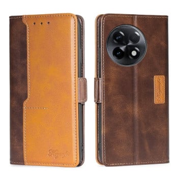 Чохол-книжка з магнітною застібкою та контрастним оздобленням на OnePlus 11R / Ace 2 - коричневий