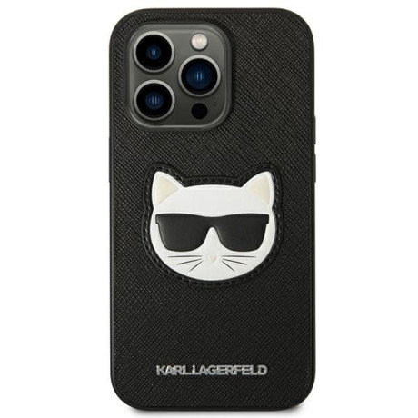 Оригинальный чехол Karl Lagerfeld Saffiano Choupette Head Patch для iPhone 14 Pro Max - black
