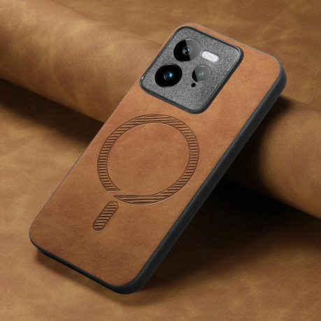 Чехол Retro MagSafe Magnetic PU на Realme GT7 Pro - коричневый