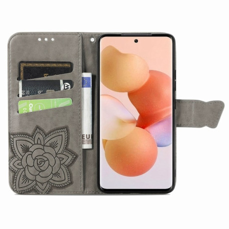 Чохол-книжка Butterfly Love Flower Embossed на Xiaomi 12T / 12T Pro / Redmi K50 - сірий