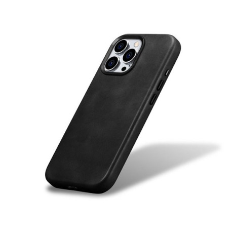 Кожаный чехол iCarer Leather Oil Wax (MagSafe) для iPhone 15 Pro - черный