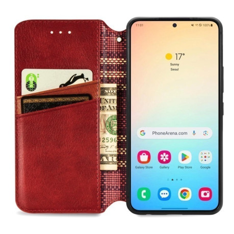 Чехол-книжка Cubic Grid для Samsung Galaxy S25+ 5G - красный