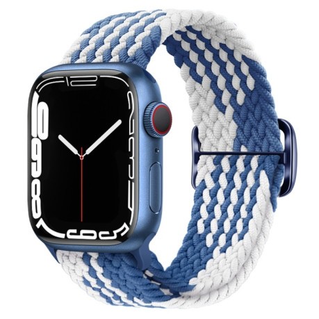 Ремешок Buckle Nylon Braided для Apple Watch Ultra 49mm / 45mm / 44mm /42mm - сине-белый