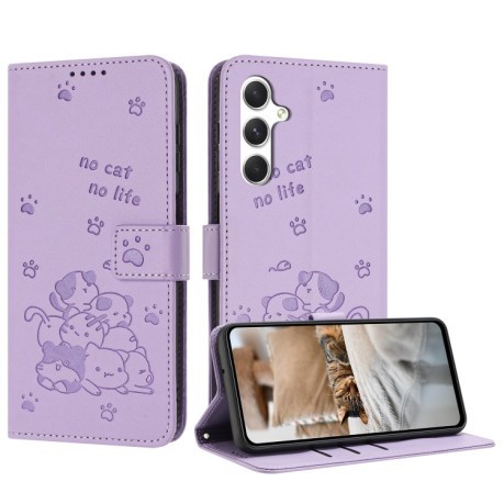 Чехол-книжка Embossed Kitten Phone Leather для Samsung Galaxy A56 5G - фиолетовый