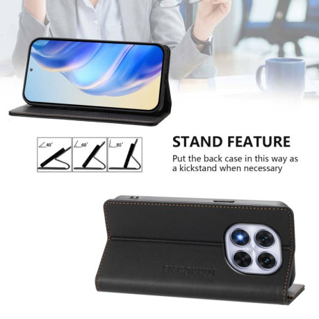Чехол-книжка RC01 Dual-Folded Magnetic Suction RFID Leather на Xiaomi Redmi Note 14 Pro 4G - черный