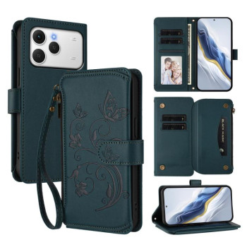 Чехол-книжка Escase кошелёк на молнии на Tecno Spark 40 4G — тёмно-зелёный