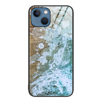 Противоударный стеклянный чехол Marble Pattern Glass на iPhone 14 - Beach