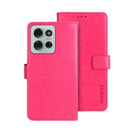 Чохол-книжка idewei Crazy Horse Texture для Motorola Moto G75 5G - пурпурно-червоний