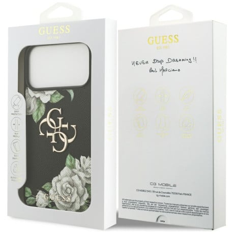 Оригинальный чехол Guess Grained Roses &amp; Big 4G Logo на iPhone 17 Pro Max - black