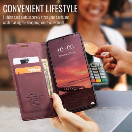 Чехол-книжка CaseMe-013 многофункциональный с кармашком на карт на Xiaomi 15T Pro - красный