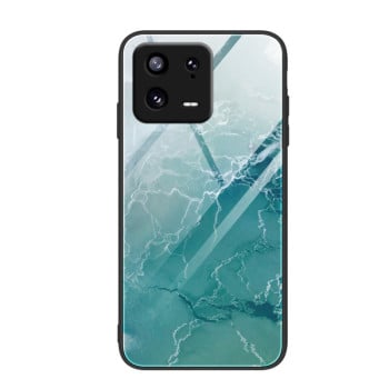 Противоударный стеклянный чехол Marble Pattern Glass на Xiaomi 13 - Green Ocean
