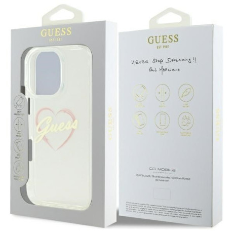 Оригинальный чехол Guess IML Heart для iPhone 16 Pro Max - Transparent